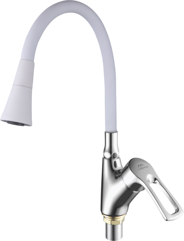 Смеситель для кухни Fashun A4466+A7356 с гибким изливом, хром, белый