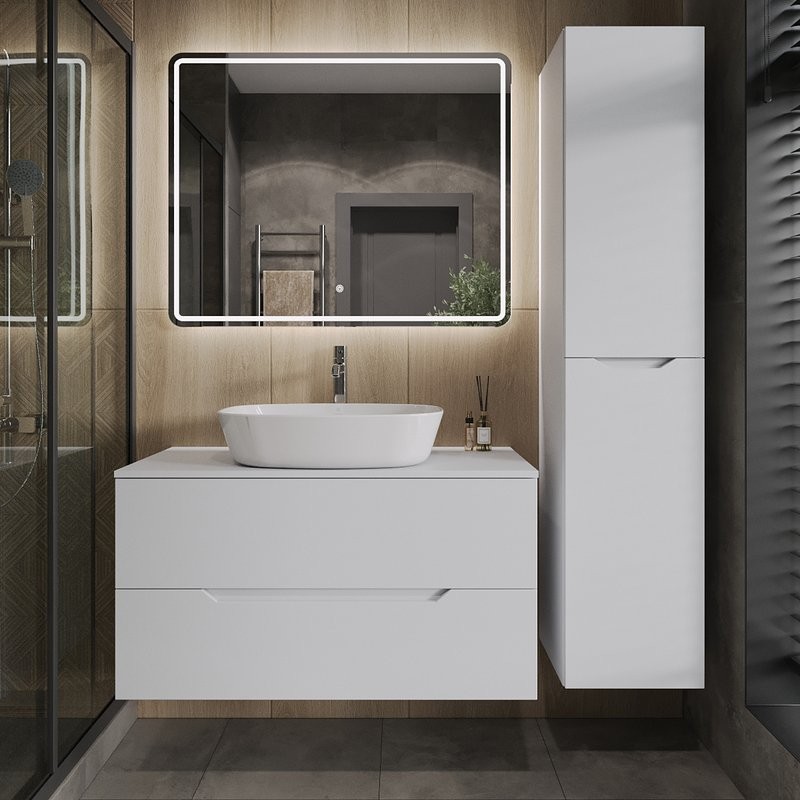 Мебель для ванной комнаты Orange Line 100 подвесная, 2 ящика, матовая белая с раковиной B08-500W