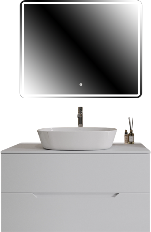 Мебель для ванной комнаты Orange Line 100 подвесная, 2 ящика, матовая белая с раковиной B08-500W