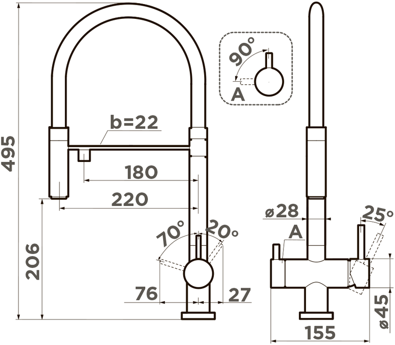 Смеситель для кухни Omoikiri Kanto AZ с гибким изливом, azur blue