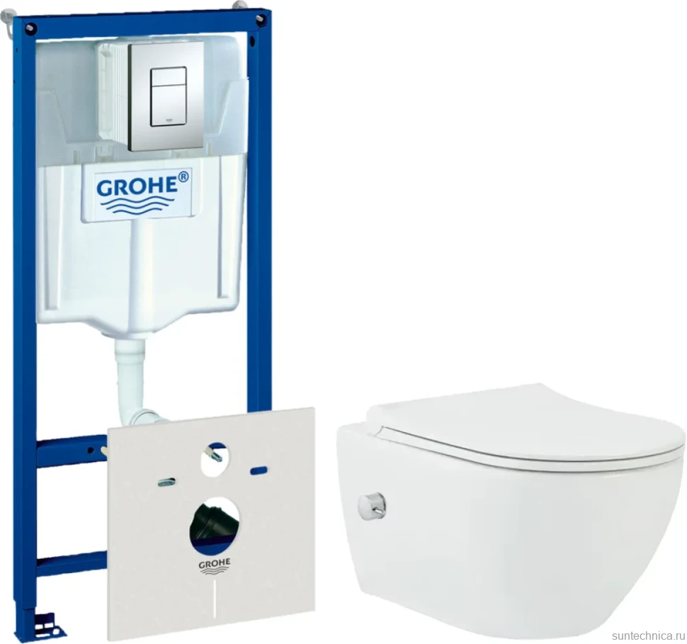 Комплект  Унитаз подвесной beWash Bogen 88343601 со смесителем, системой микролифт, белый + Система инсталляции для унитазов Grohe Rapid SL 38772001,