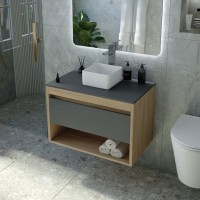 Тумба с раковиной Teymi Ritta 65 дуб эврика, матовый графит, раковина Helmi Mini 24