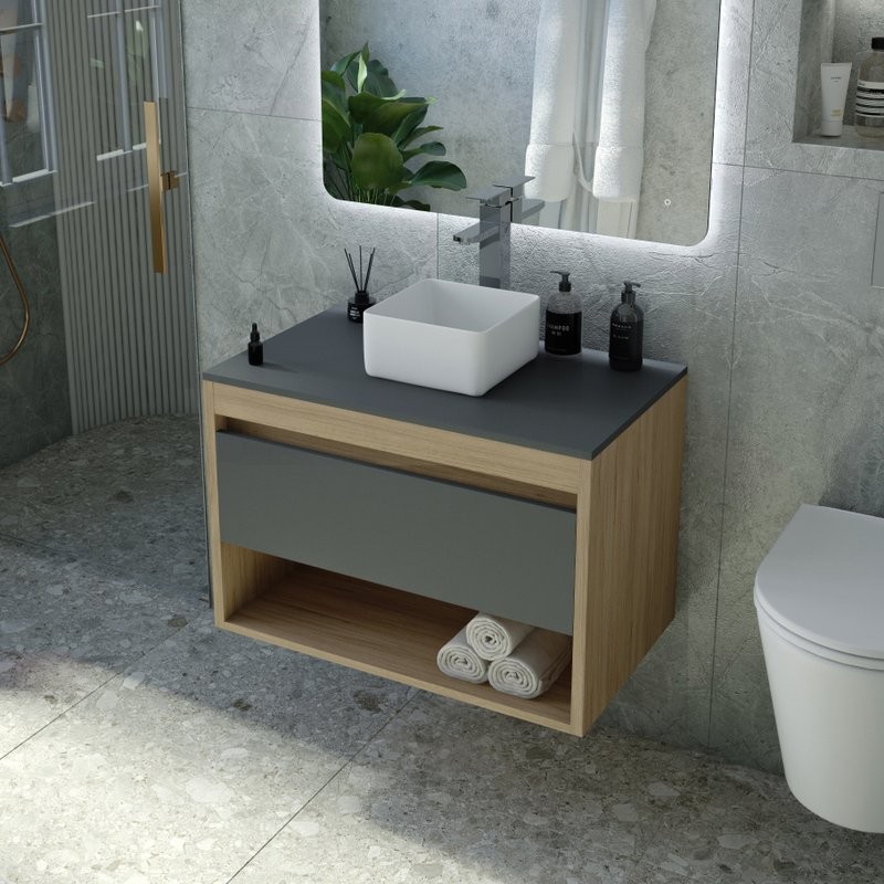 Тумба с раковиной Teymi Ritta 65 дуб эврика, матовый графит, раковина Helmi Mini 24