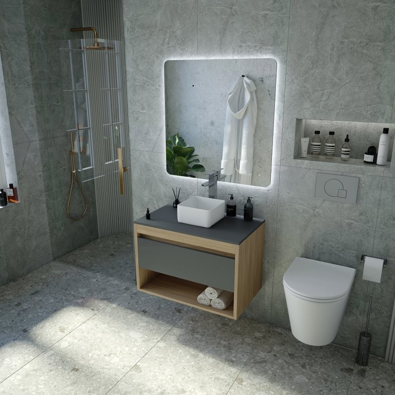 Тумба с раковиной Teymi Ritta 65 дуб эврика, матовый графит, раковина Helmi Mini 24