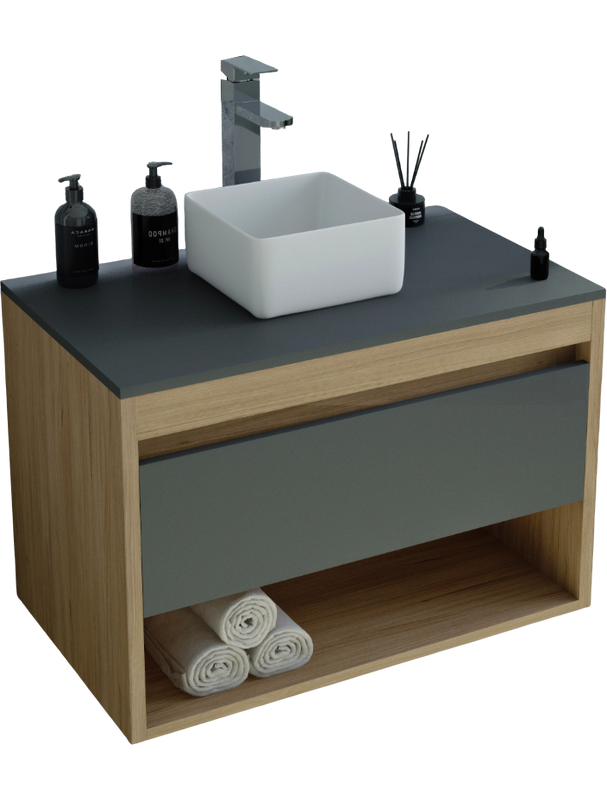 Тумба с раковиной Teymi Ritta 65 дуб эврика, матовый графит, раковина Helmi Mini 24