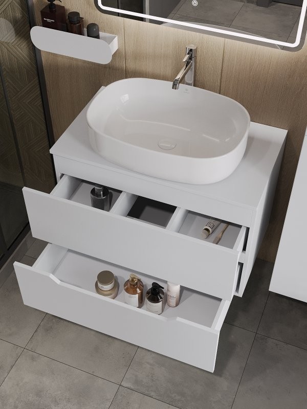 Тумба с раковиной Orange Line 80 подвесная, 2 ящика, матовая белая с раковиной B04-600W