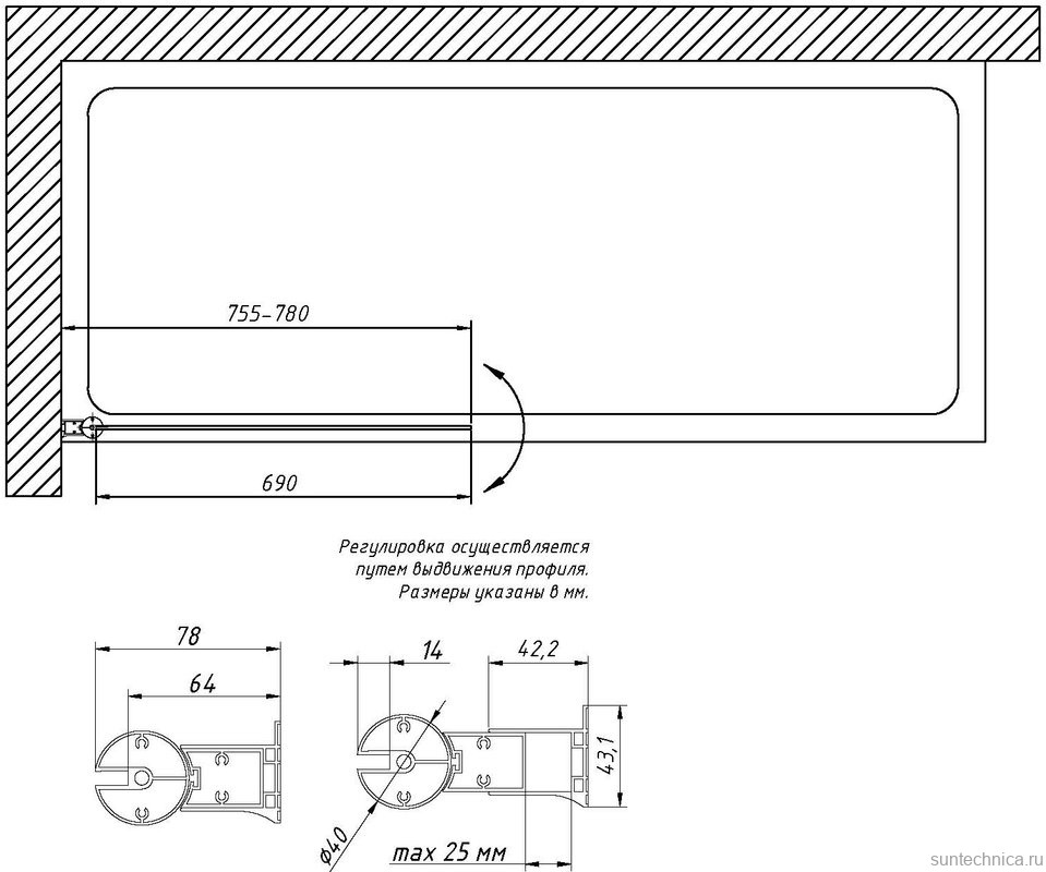 Шторка на ванну Vegas Glass EV 76 09 10 R профиль золото, стекло сатин