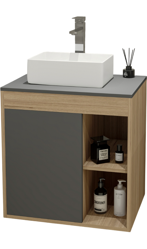 Тумба с раковиной Teymi Nura 60 дуб эврика, матовый графит, раковина Helmi Mini 38