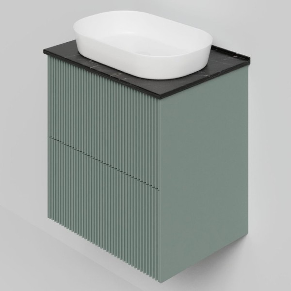 Тумба под раковину со столешницей La Fenice Terra Twin 60 подвесная, grigio, серо-зеленая матовая, столешница черный мрамор