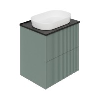 Тумба под раковину со столешницей La Fenice Terra Twin 60 подвесная, grigio, серо-зеленая матовая, столешница черный мрамор