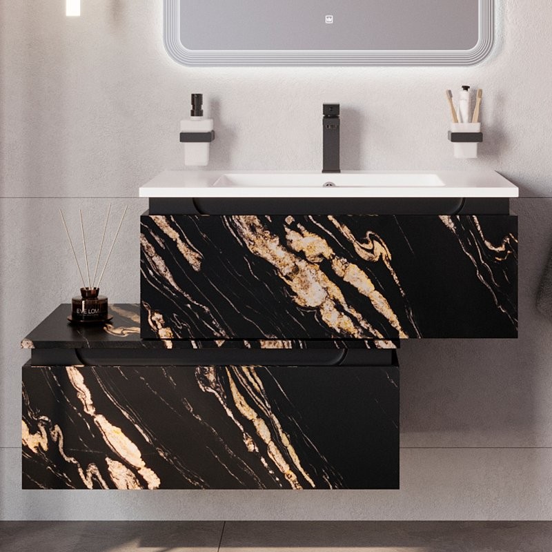 Тумба с раковиной Cezares Slider 80 подвесная, 2 ящика, черный фьюжн