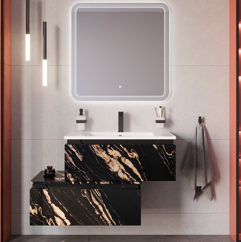 Тумба с раковиной Cezares Slider 80 подвесная, 2 ящика, черный фьюжн