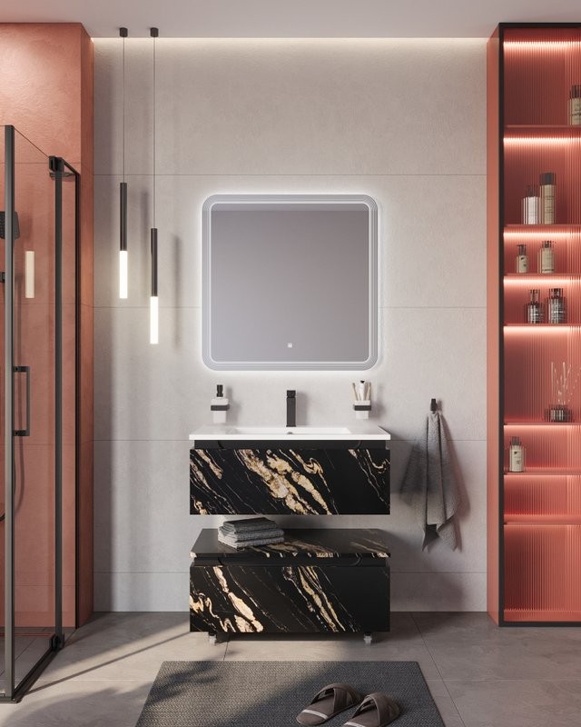 Тумба с раковиной Cezares Slider 80 подвесная, 2 ящика, черный фьюжн