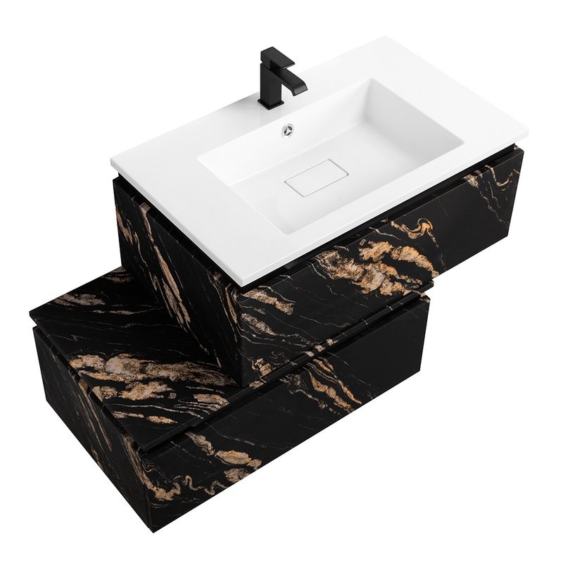 Тумба с раковиной Cezares Slider 80 подвесная, 2 ящика, черный фьюжн