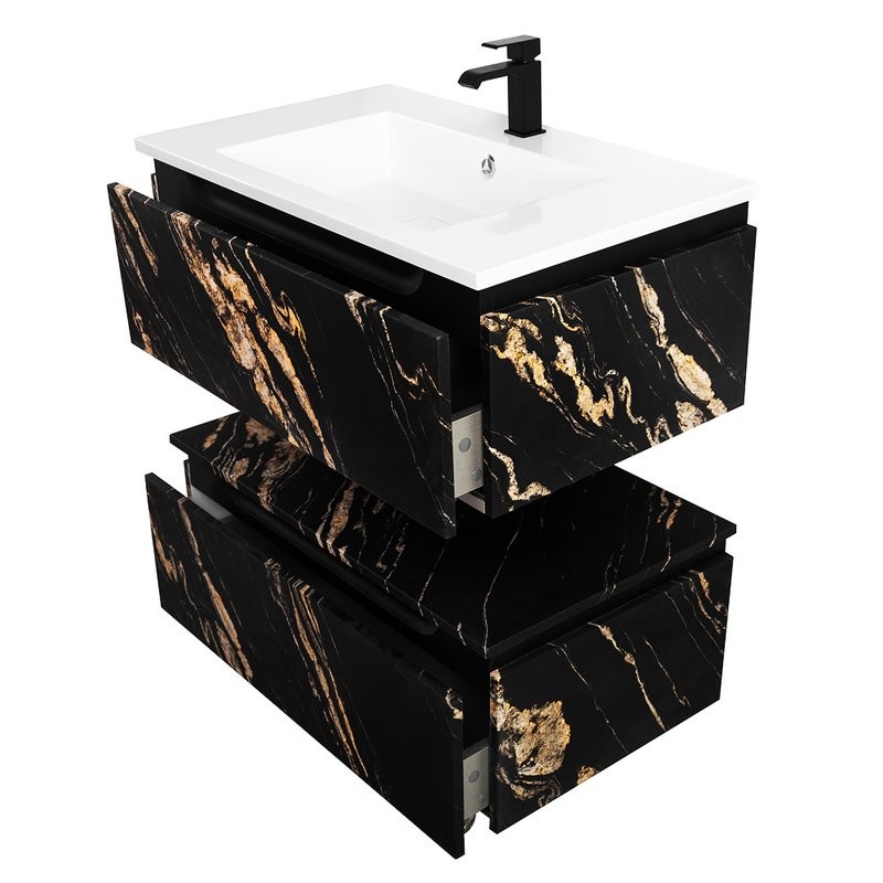 Тумба с раковиной Cezares Slider 80 подвесная, 2 ящика, черный фьюжн