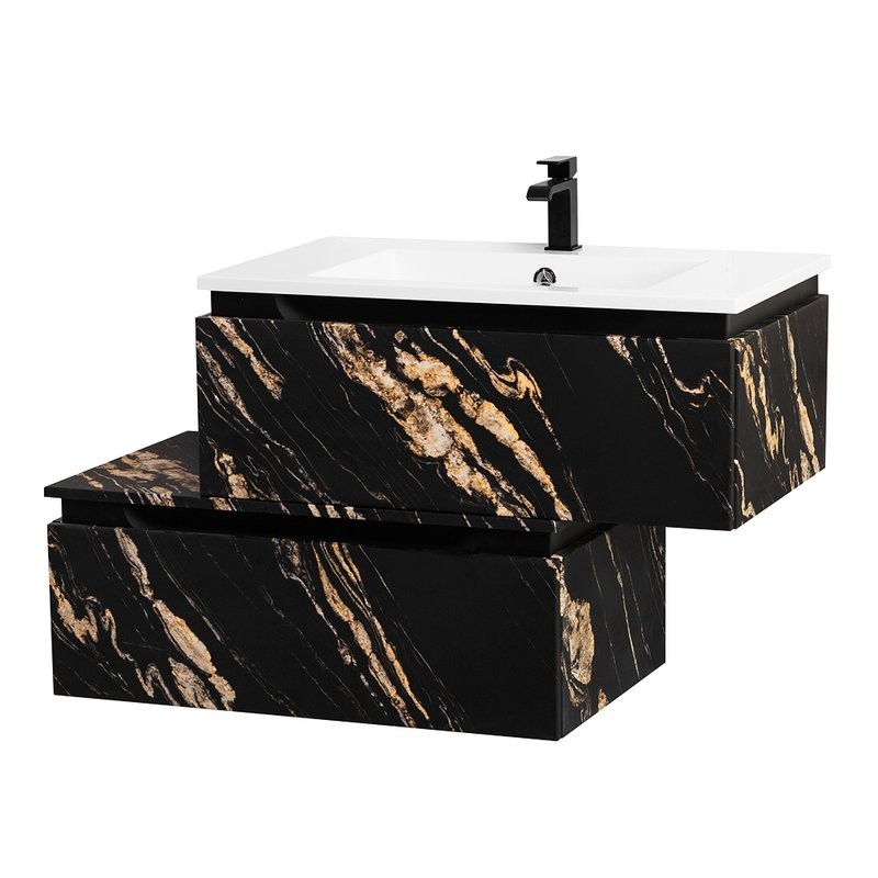 Тумба с раковиной Cezares Slider 80 подвесная, 2 ящика, черный фьюжн