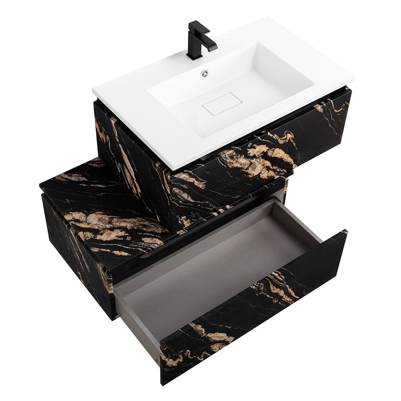 Тумба с раковиной Cezares Slider 80 подвесная, 2 ящика, черный фьюжн