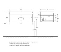 Тумба с раковиной Cezares Slider 80 подвесная, 2 ящика, черный фьюжн