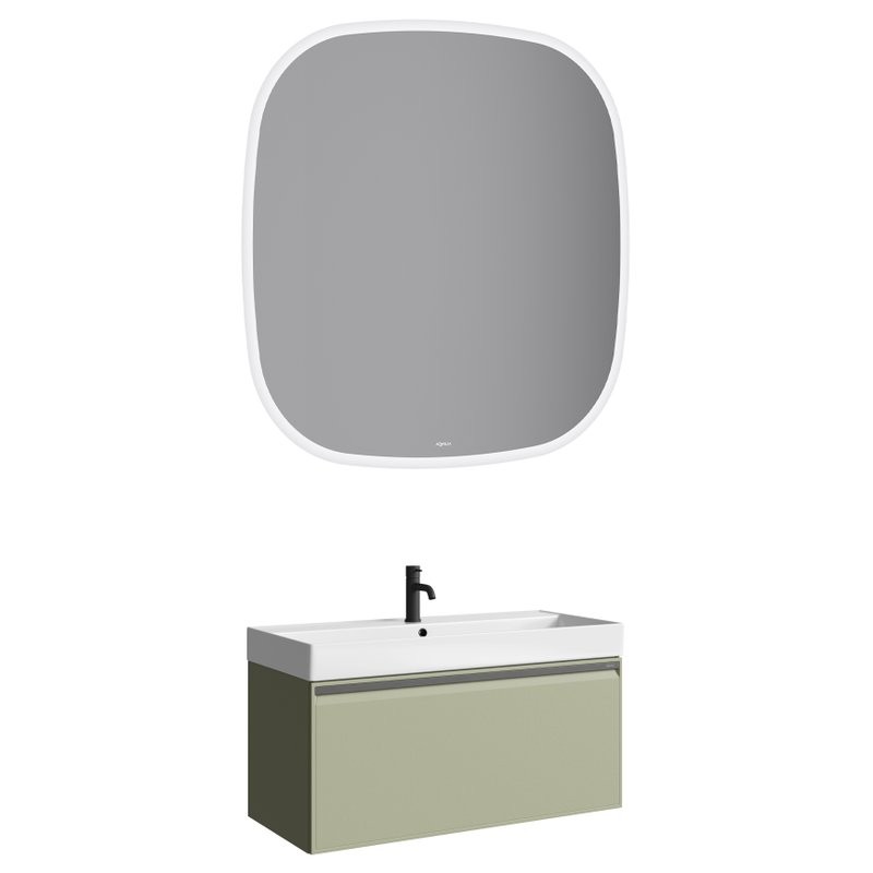 Тумба с раковиной Aqwella Pure 100 шалфей зелёный