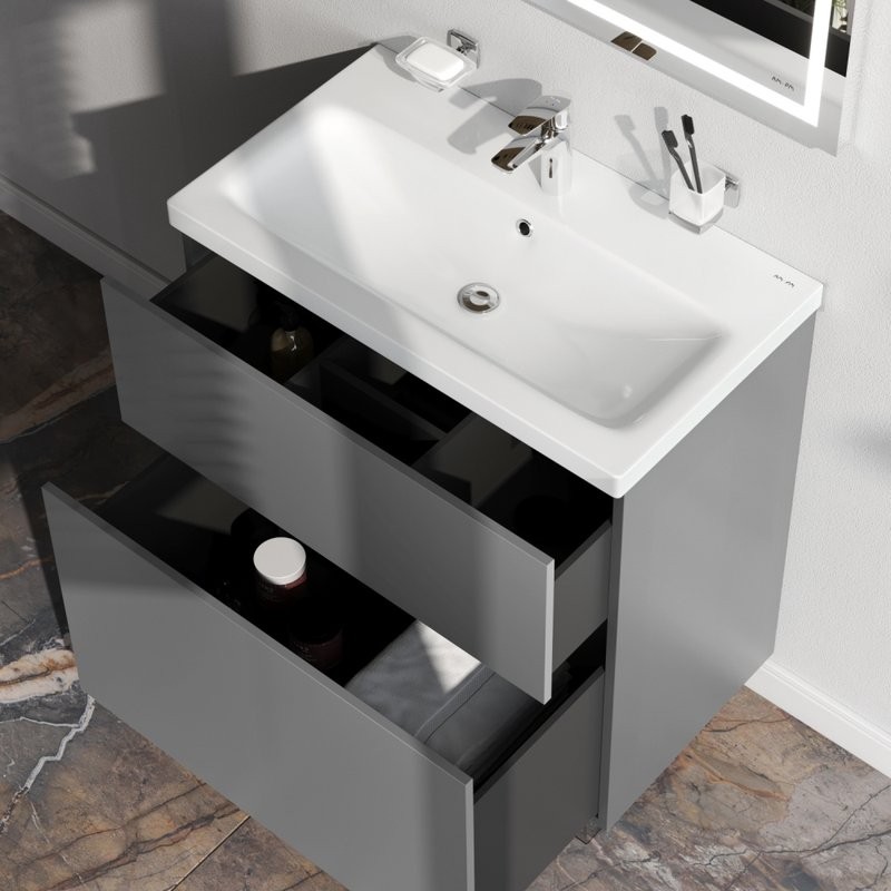 Тумба с раковиной AM.PM Gem 75 графит матовый, напольная, с 2 ящиками