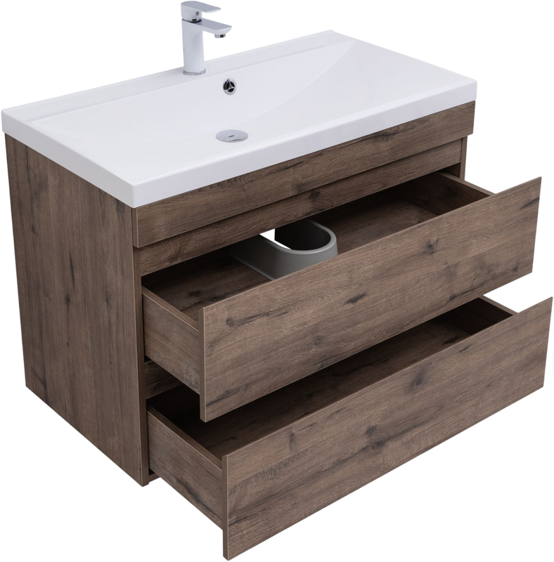 Тумба под раковину без столешницы Aquanet Нота new 90 подвесная, дуб веллингтон табак