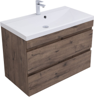 Тумба под раковину без столешницы Aquanet Нота new 90 подвесная, дуб веллингтон табак