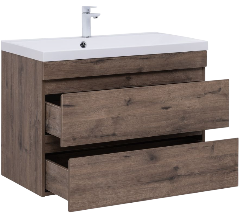 Тумба под раковину без столешницы Aquanet Нота new 90 подвесная, дуб веллингтон табак