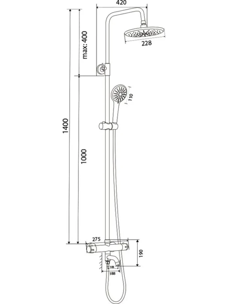 Душевая стойка Olive'S Termo 34511TMB с термостатом, черная