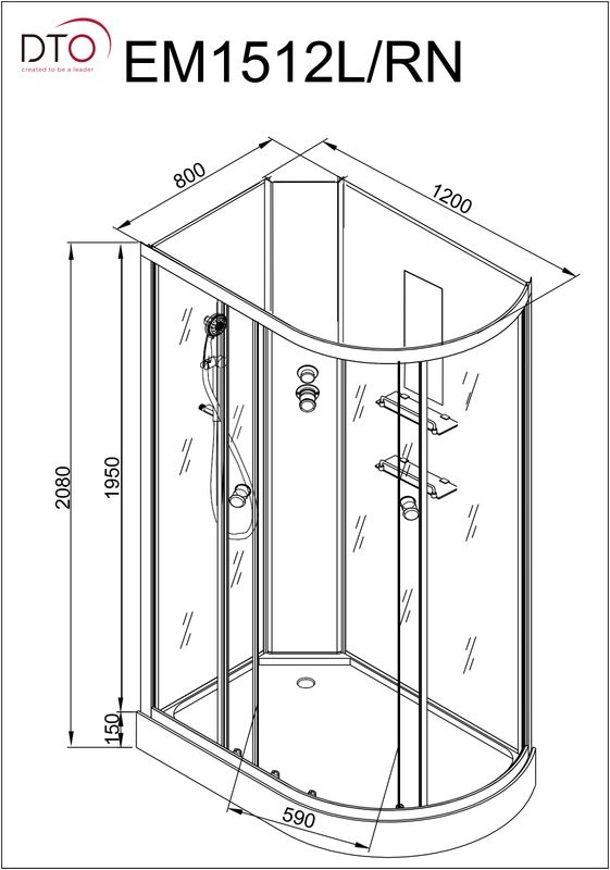 Душевая кабина DTO D EM1512LN профиль хром, стекло матовое с узором