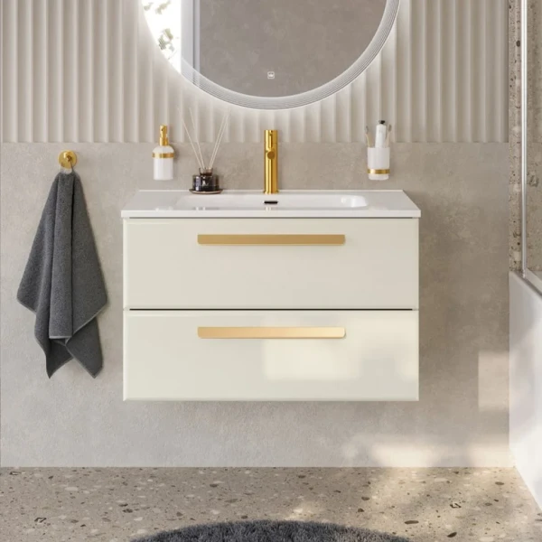 Тумба с раковиной Cezares Eco Cer-N 80 брашированная альпака, раковина Duet 80, ручки сатиновое золото