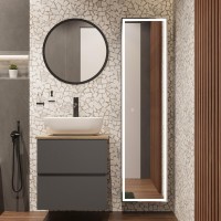 Мебель для ванной комнаты STWORKI Колдинг 60 антрацит, с раковиной 50 Square, столешница орех матовый