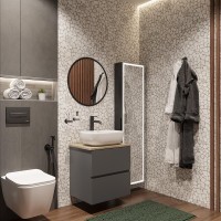 Мебель для ванной комнаты STWORKI Колдинг 60 антрацит, с раковиной 50 Square, столешница орех матовый
