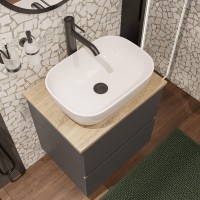 Мебель для ванной комнаты STWORKI Колдинг 60 антрацит, с раковиной 50 Square, столешница орех матовый