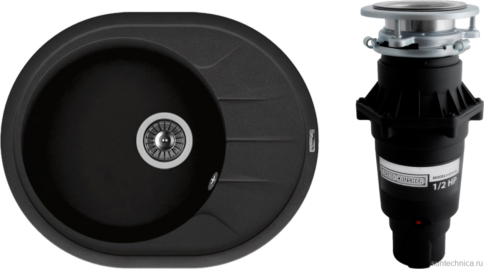 Комплект Мойка Florentina Родос 620 черный + Измельчитель Bone Crusher BC 810-SL Slim Line