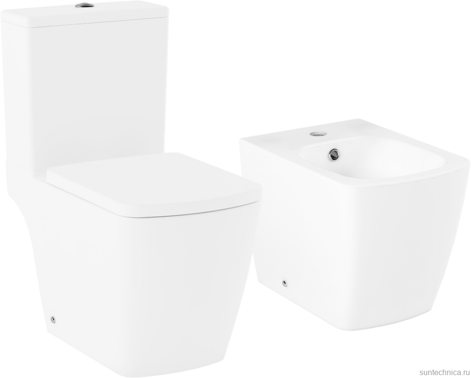 Комплект Унитаз напольный Lavinia Boho Aveo Compacto Rimless 3306202R-33063030-33290600 безободковый, с микролифтом + Биде напольное 33060040