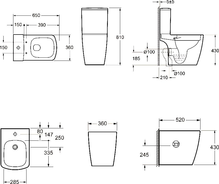 Комплект Унитаз напольный Lavinia Boho Aveo Compacto Rimless 3306202R-33063030-33290600 безободковый, с микролифтом + Биде напольное 33060040