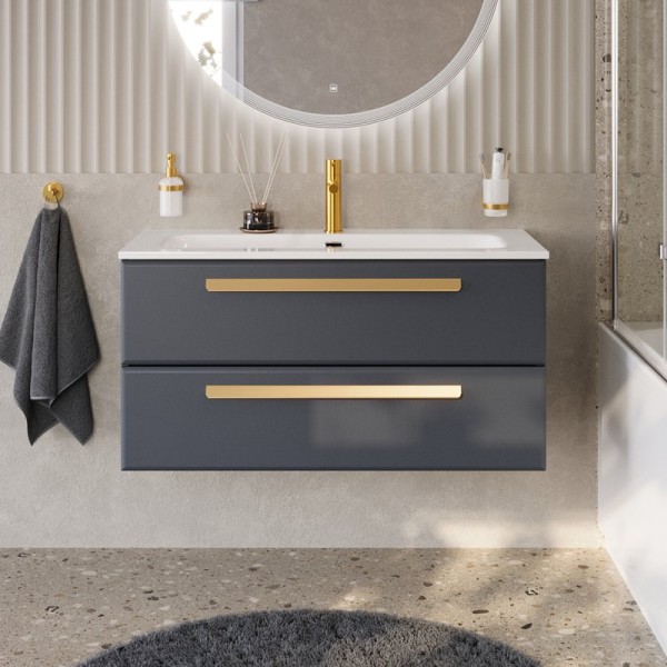 Тумба под раковину без столешницы Cezares Eco Cer-N 100 grafito, ручки сатиновое золото