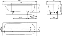 Стальная ванна Kaldewei Advantage Saniform Plus 363-1 170x70 см, пристенная, на ножках, с самоочищающимся покрытием, с антискользящим покрытием