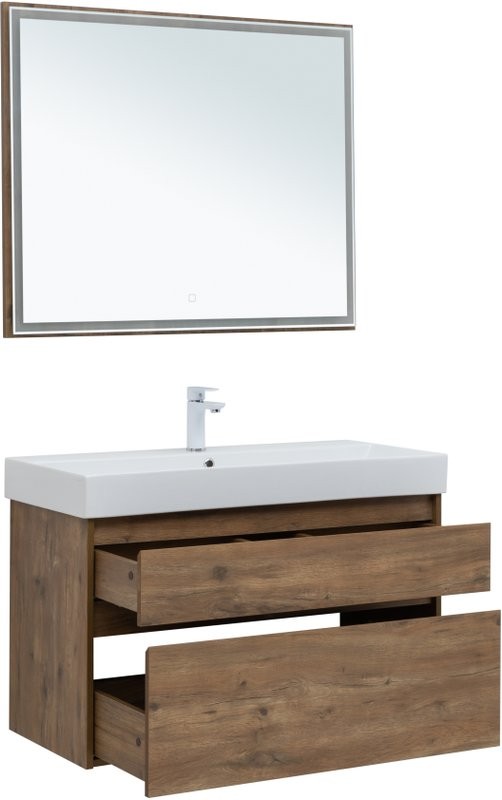 Тумба с раковиной Aquanet Nova Lite 100 дуб рустикальный, 2 ящика