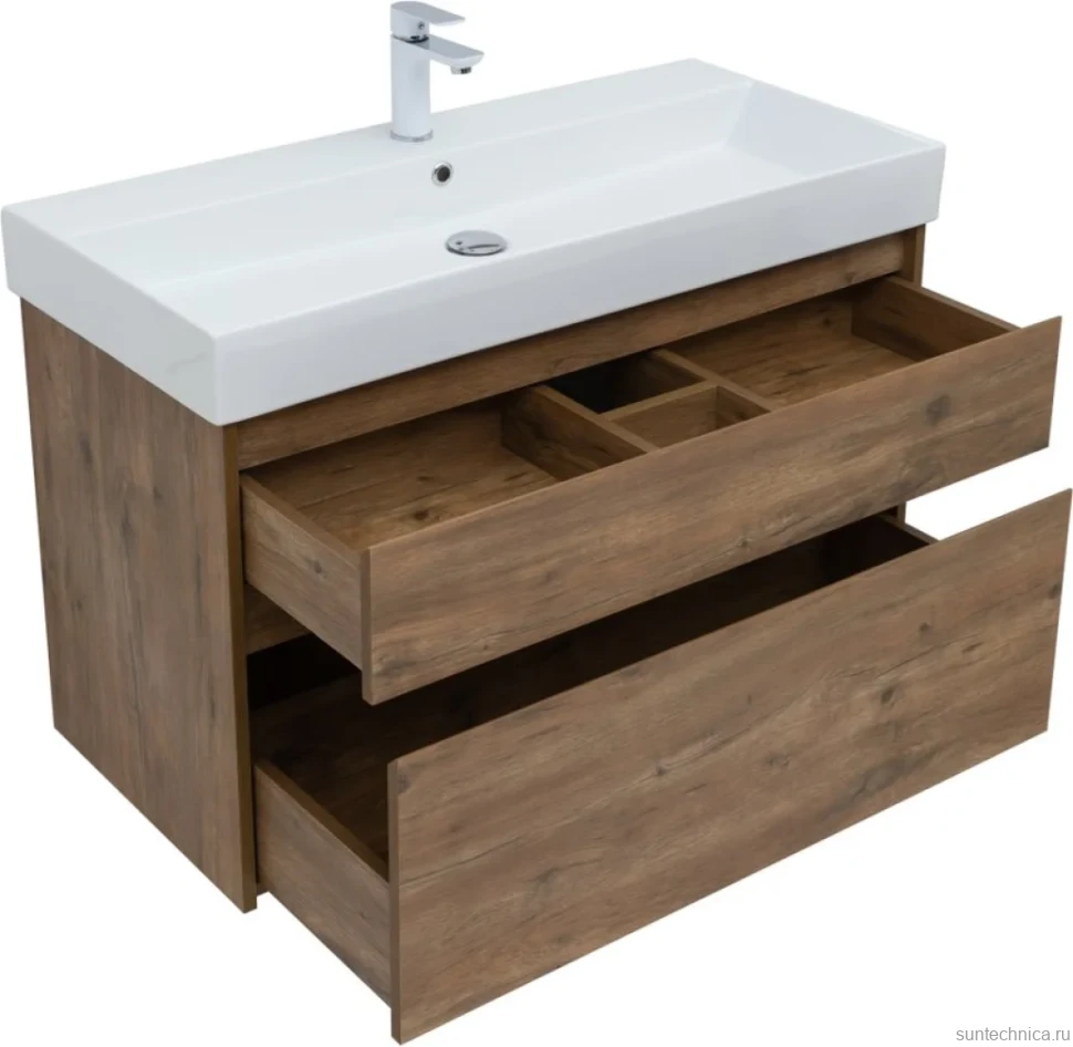 Тумба с раковиной Aquanet Nova Lite 100 дуб рустикальный, 2 ящика