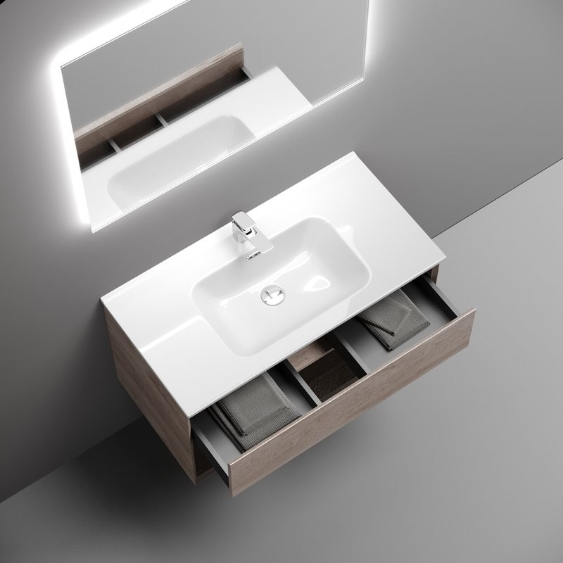 Мебель для ванной комнаты Sancos Marmi 1.0 90 дуб галифакс натуральный, раковина CN7002