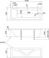 Акриловая ванна Marka One Modern 120x70 см, пристенная, белая, на ножках