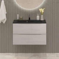Тумба с раковиной BelBagno Marino 80 подвесная, rovere grigio, черная раковина