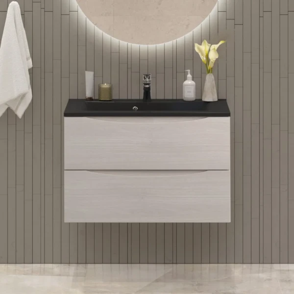 Тумба с раковиной BelBagno Marino 80 подвесная, rovere grigio, черная раковина