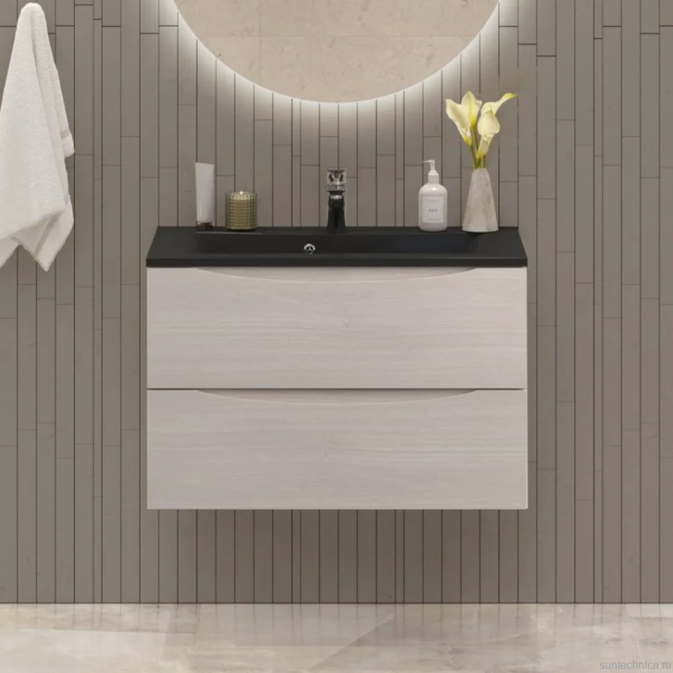 Тумба с раковиной BelBagno Marino 80 подвесная, rovere grigio, черная раковина