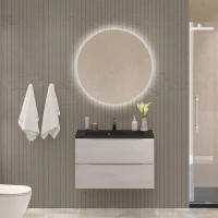 Тумба с раковиной BelBagno Marino 80 подвесная, rovere grigio, черная раковина