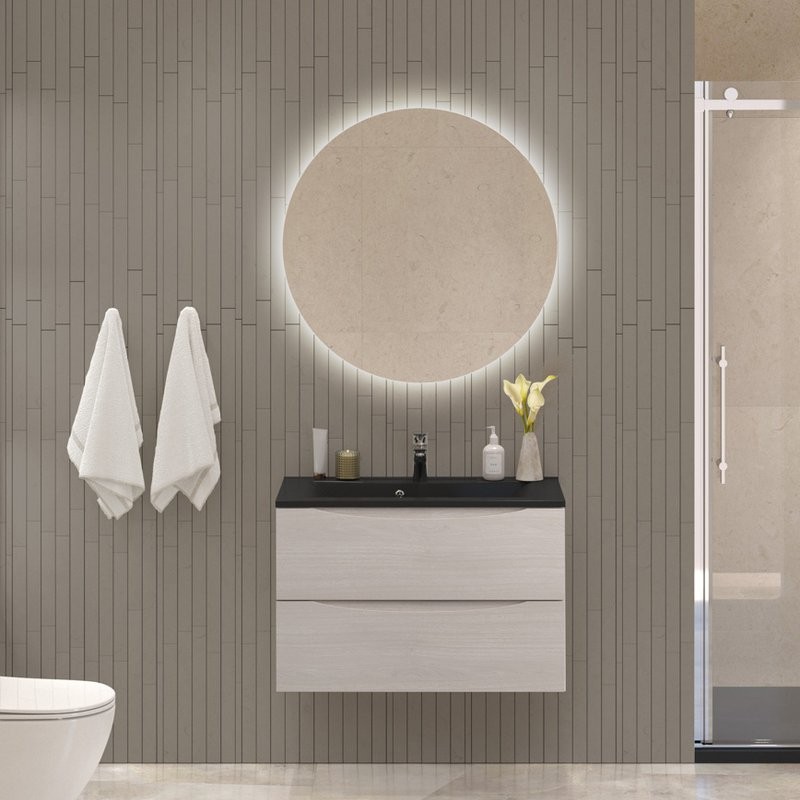 Тумба с раковиной BelBagno Marino 80 подвесная, rovere grigio, черная раковина