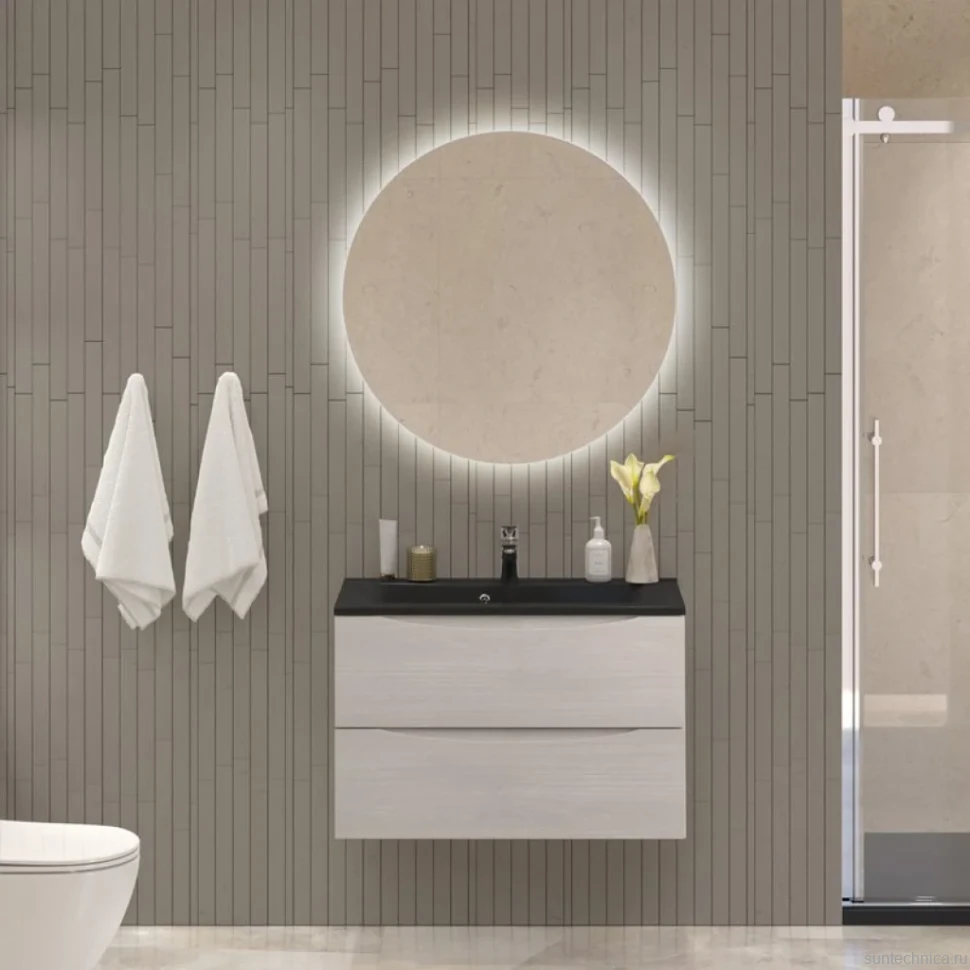 Тумба с раковиной BelBagno Marino 80 подвесная, rovere grigio, черная раковина