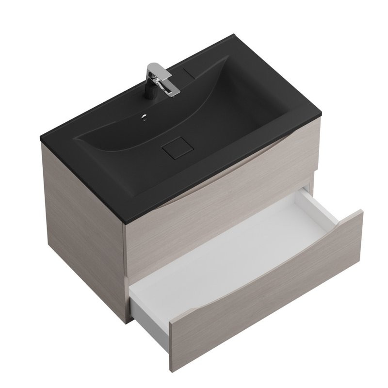 Тумба с раковиной BelBagno Marino 80 подвесная, rovere grigio, черная раковина