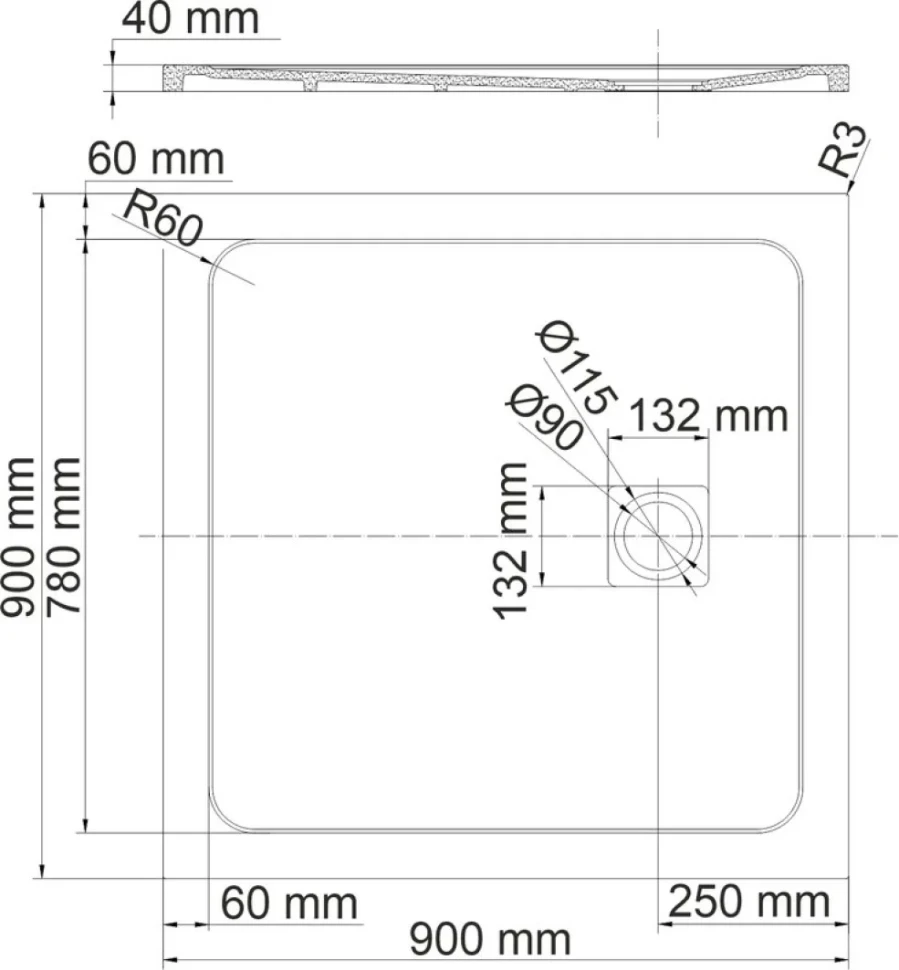 Поддон для душа Wasserkraft Rhin 44T03 90x90